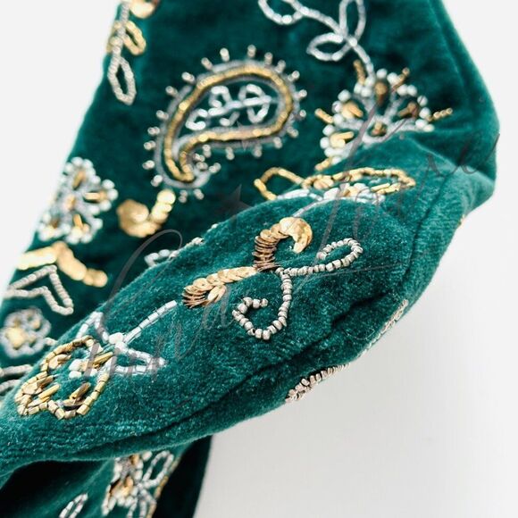 FREE PEOPLE Nashville Nights Beaded Sequin Velvet Shoulder Bag In Green NWT - Picture 7 of 9